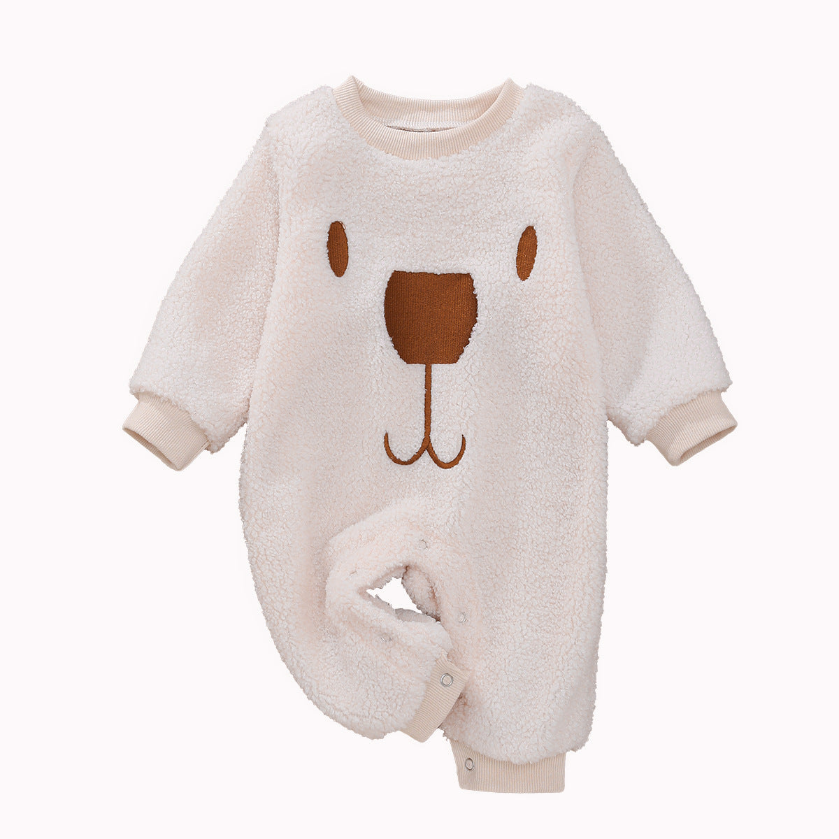 Oluuu. Kuscheliger Zweifarbiger Baby-Strampler mit Bären-Print in Braun und Weiß