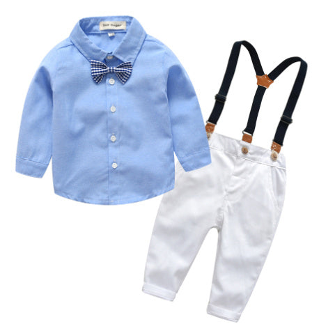 Oluuu. Elegantes Baby Set für Jungen – Gentleman Anzug mit Latzhose, Langarmshirt & Fliege