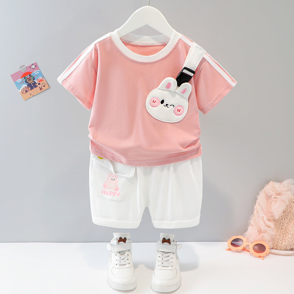 Oluuu. Kurzärmeliges Cartoon Tier-Set – Zweiteiliges Kinder-Outfit im Western-Stil