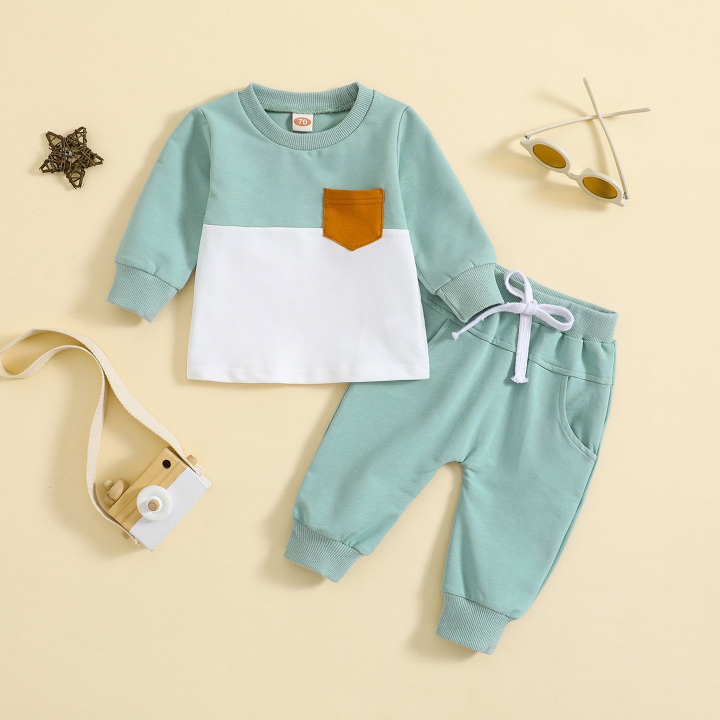 Oluuu. Kinder Farblock Crew Neck Langarm Hosenanzug