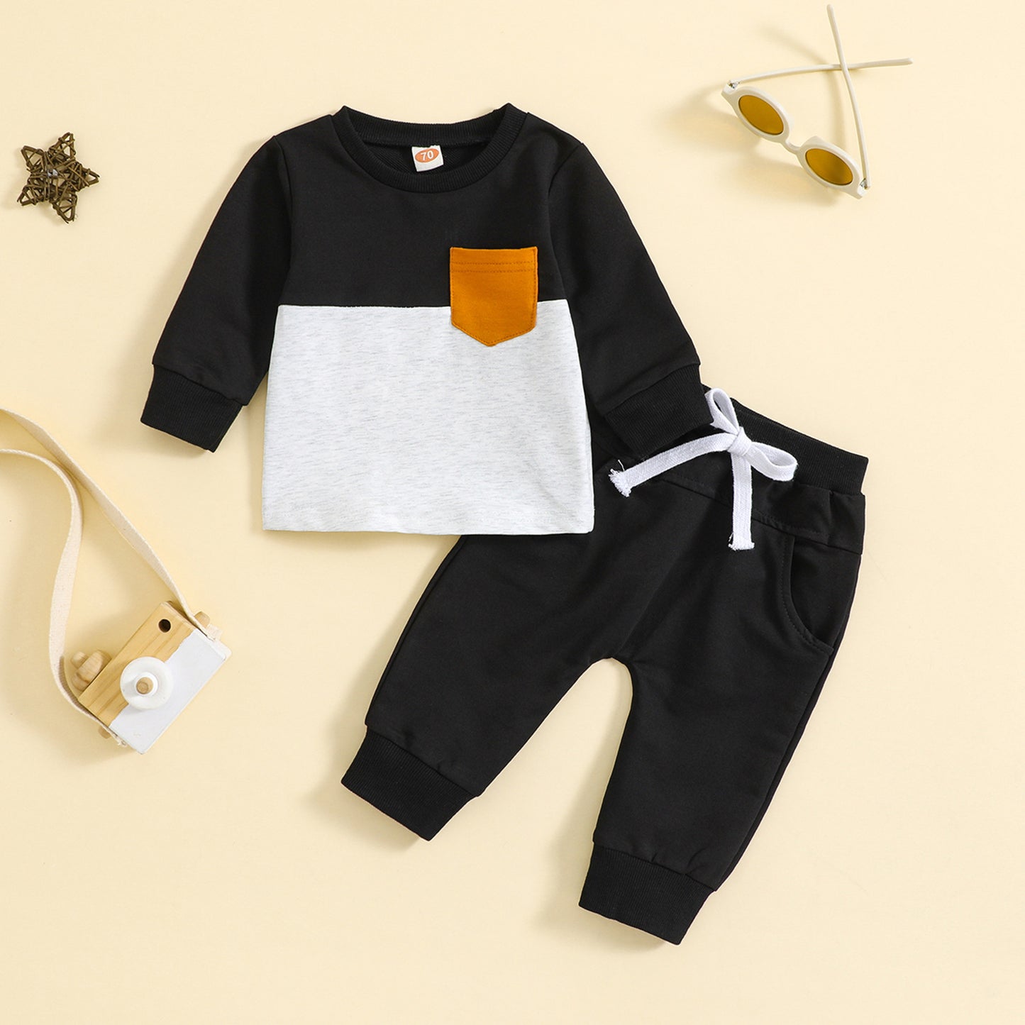 Oluuu. Kinder Farblock Crew Neck Langarm Hosenanzug