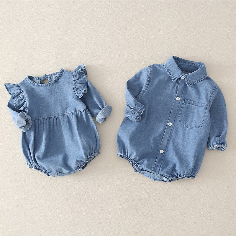 Oluuu. Mädchen Baby Jeans – Triangularer Kletteranzug