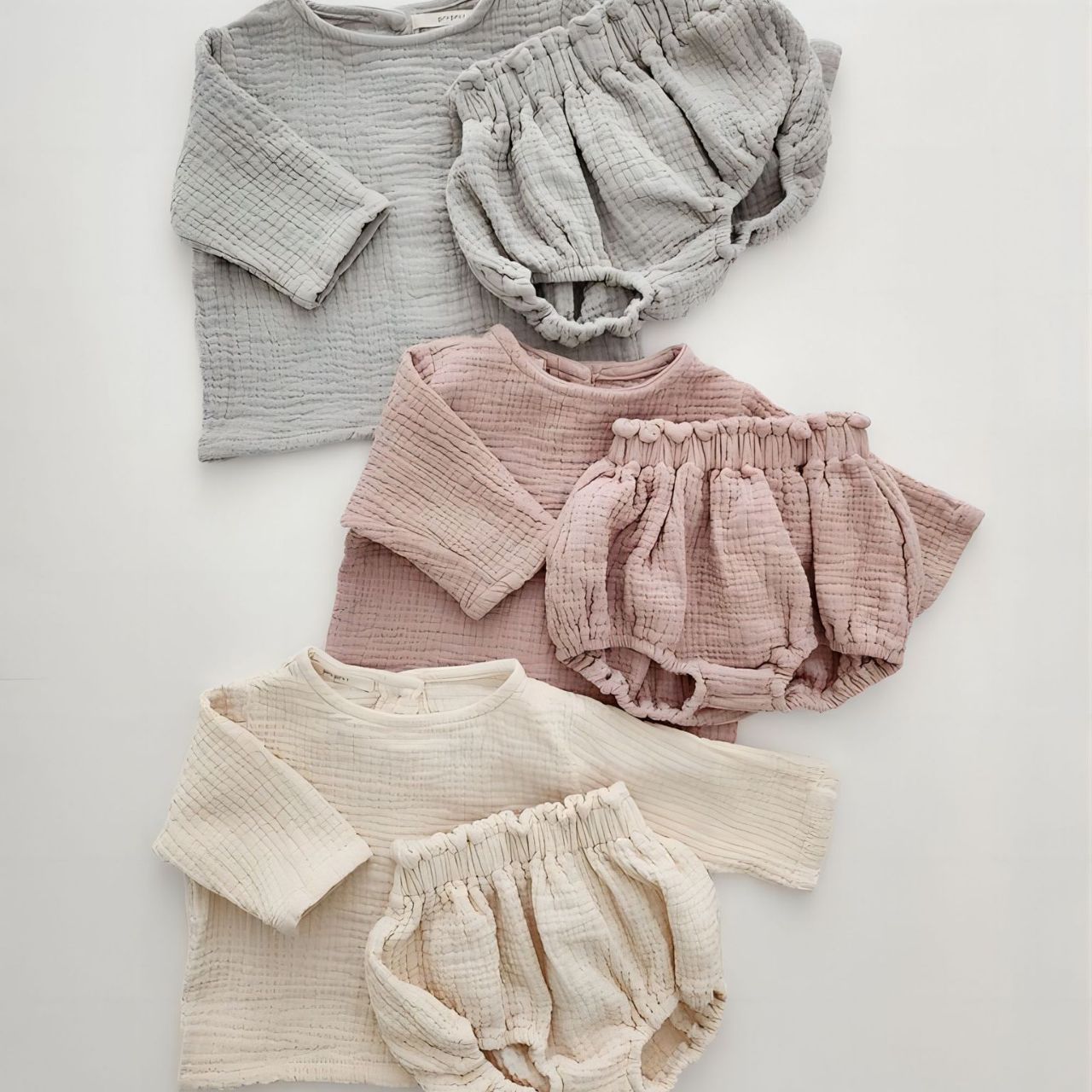 Oluuu. Neutrales Neugeborenes Baby Langarm Cardigan Shirt mit Shorts aus dünnem Baumwollgarn für Jungen und Mädchen