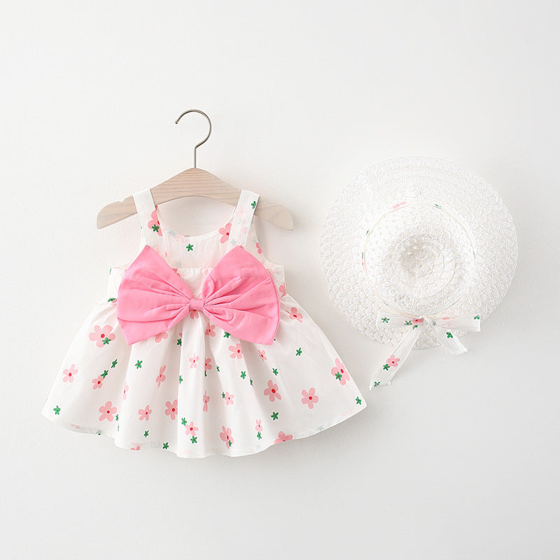 Oluuu. Sommerliches Kleid für Babys: Mädchen Kleid mit Druck und Schleifen-Trägern