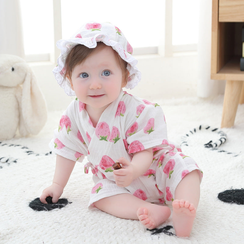 Oluuu. Baby Romper – Kurzarm Kimono-Einteiler, weiches und atmungsaktives Crepe mit Druckmuster, Klasse A Qualität