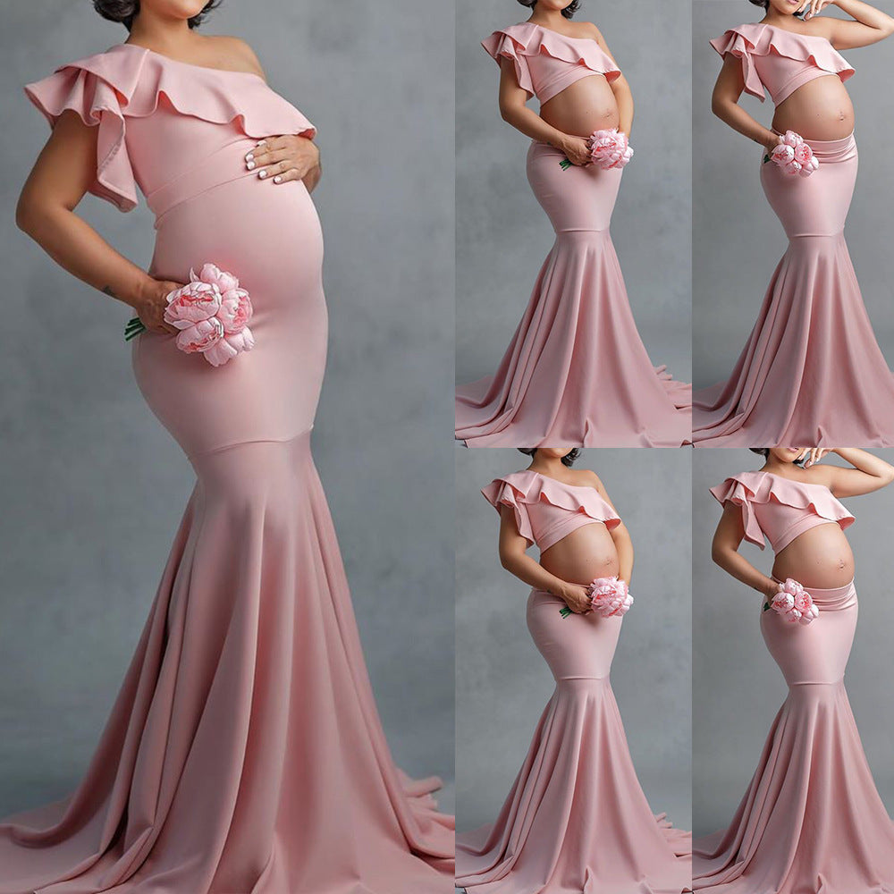 Oluuu. Modisches, schlankes Spitzenkleid ohne Träger für schwangere Frauen