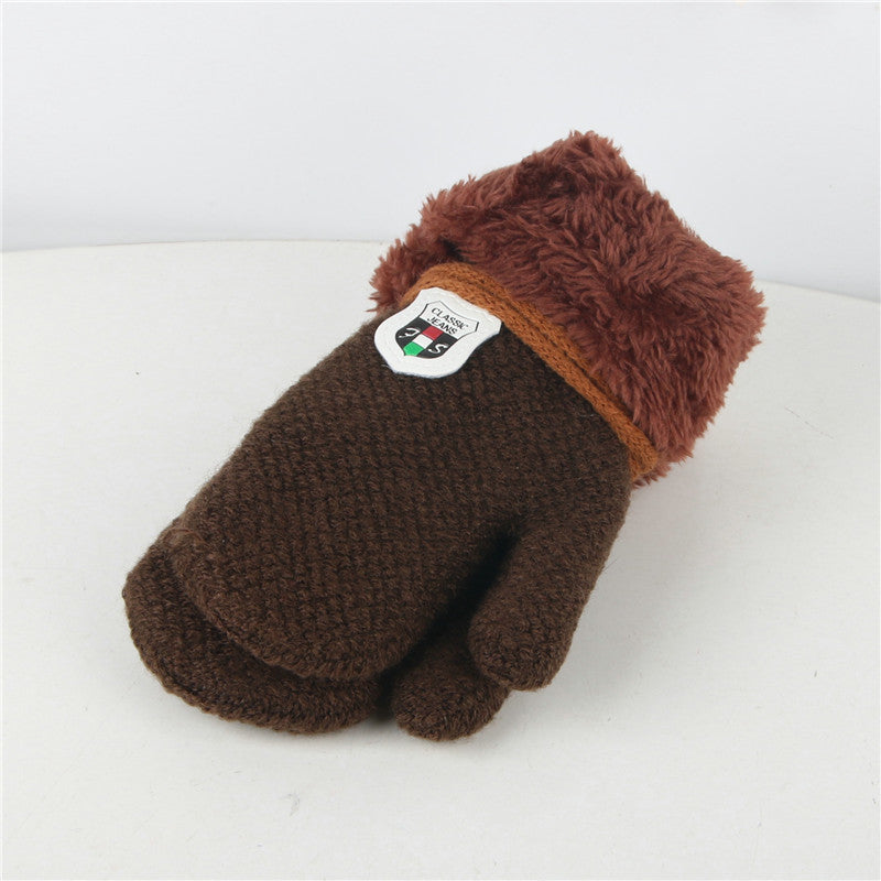 Oluuu Kinder Plüsch-Mitten Strickhandschuhe aus Wolle – Dicke, warme Fäustlinge