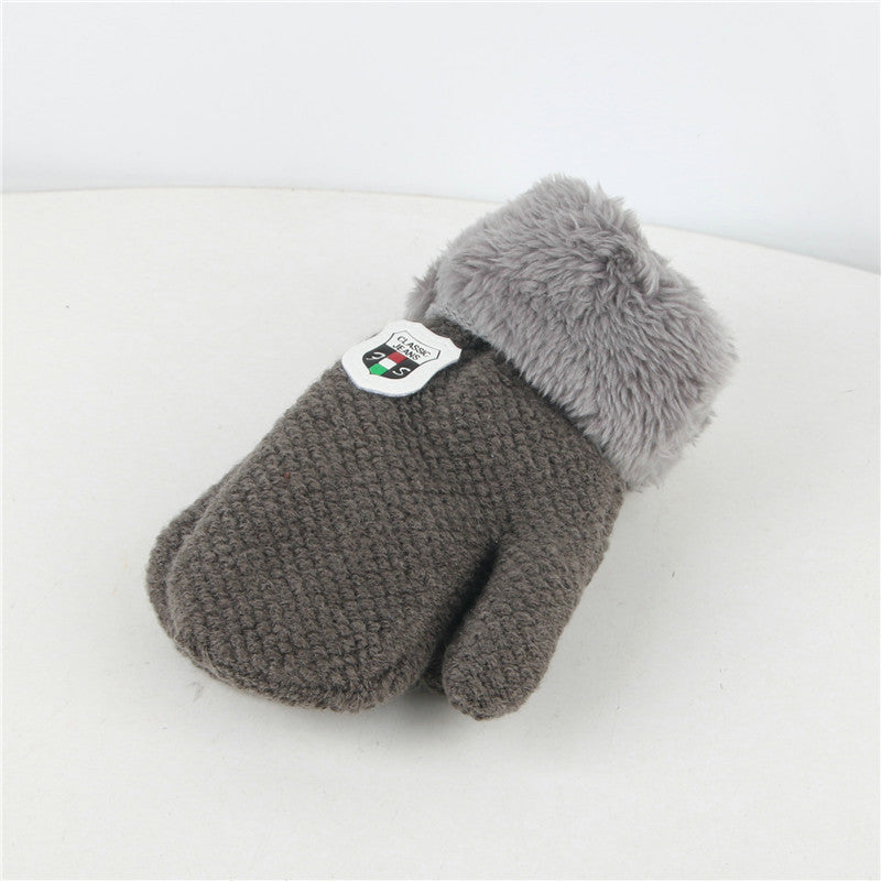 Oluuu Kinder Plüsch-Mitten Strickhandschuhe aus Wolle – Dicke, warme Fäustlinge