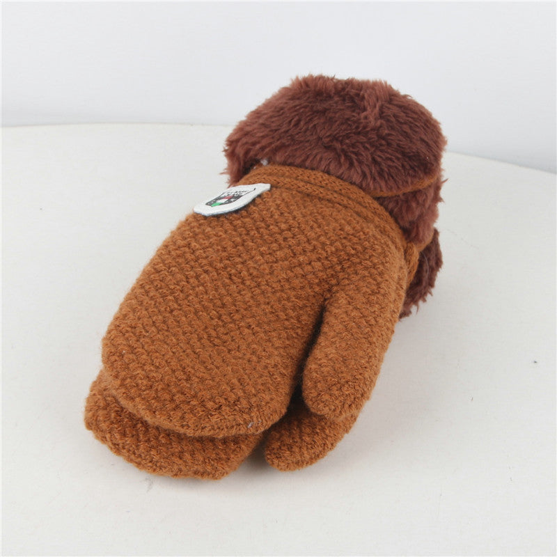 Oluuu Kinder Plüsch-Mitten Strickhandschuhe aus Wolle – Dicke, warme Fäustlinge