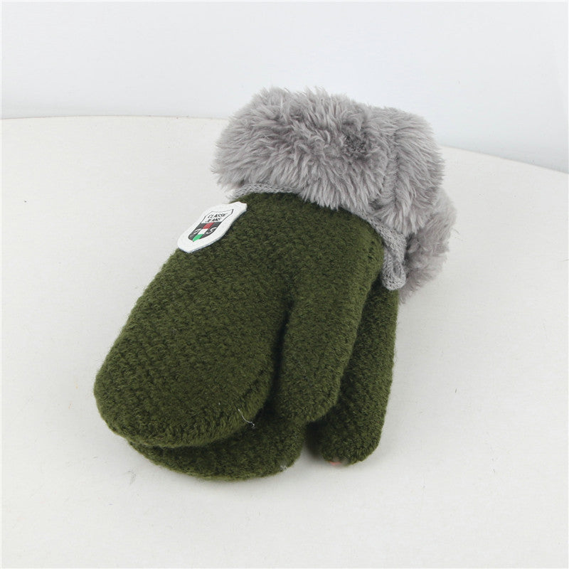 Oluuu Kinder Plüsch-Mitten Strickhandschuhe aus Wolle – Dicke, warme Fäustlinge