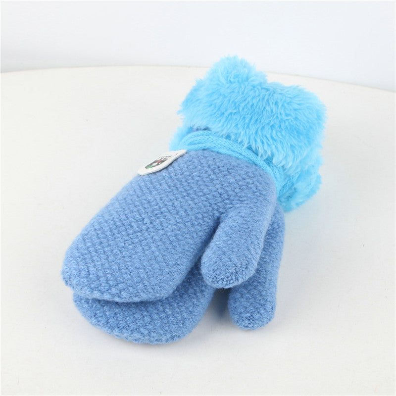 Oluuu Kinder Plüsch-Mitten Strickhandschuhe aus Wolle – Dicke, warme Fäustlinge