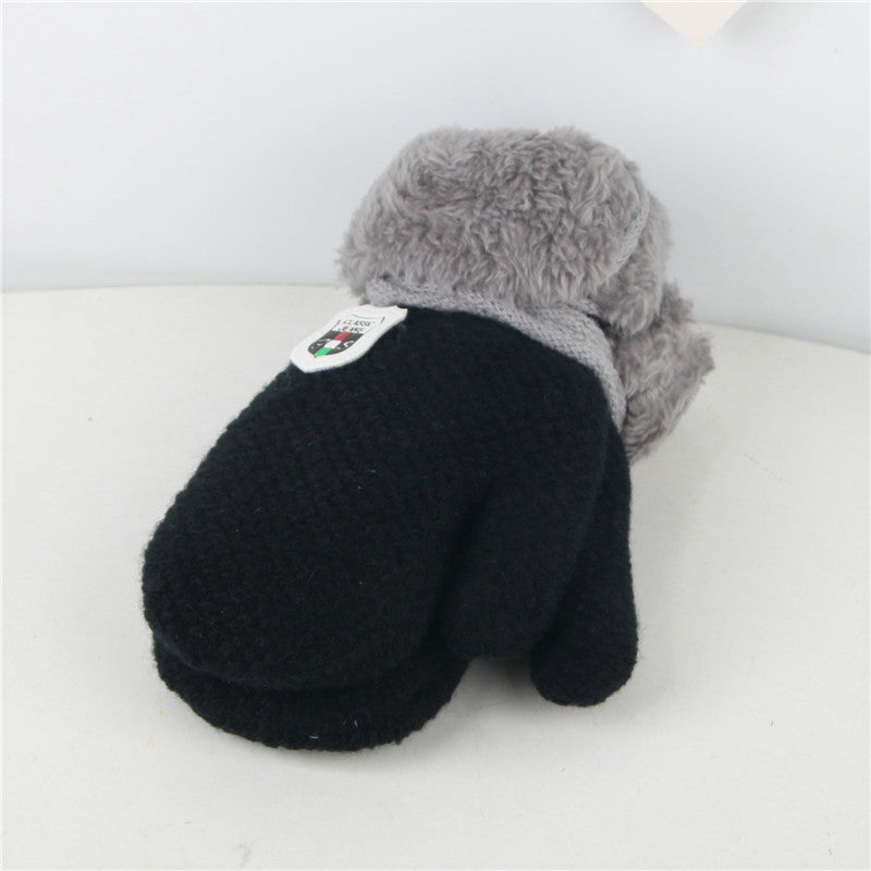 Oluuu Kinder Plüsch-Mitten Strickhandschuhe aus Wolle – Dicke, warme Fäustlinge