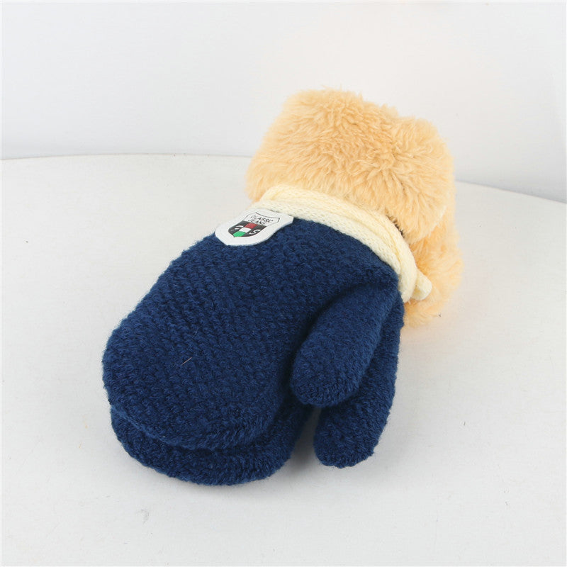 Oluuu Kinder Plüsch-Mitten Strickhandschuhe aus Wolle – Dicke, warme Fäustlinge