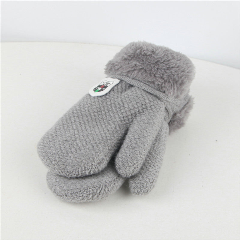 Oluuu Kinder Plüsch-Mitten Strickhandschuhe aus Wolle – Dicke, warme Fäustlinge