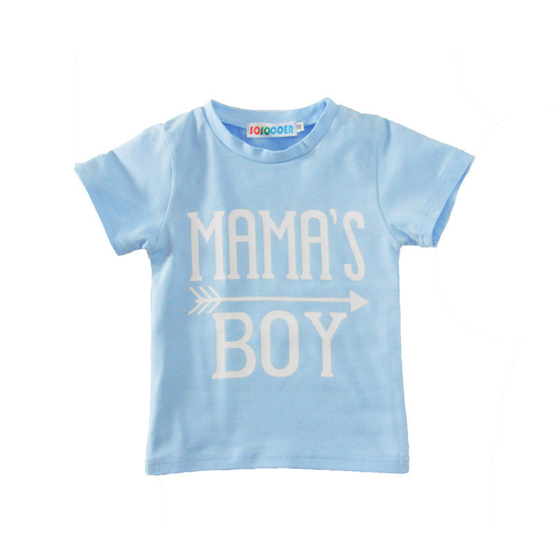 Oluuu. Jungen Anzug mit Kurzarm T-Shirt, blauen Buchstaben und Pfeil-Design, Geometrische Hose, Zwei-Teiler Set
