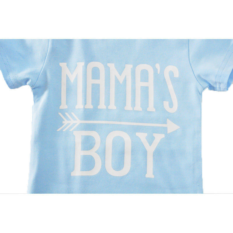 Oluuu. Jungen Anzug mit Kurzarm T-Shirt, blauen Buchstaben und Pfeil-Design, Geometrische Hose, Zwei-Teiler Set