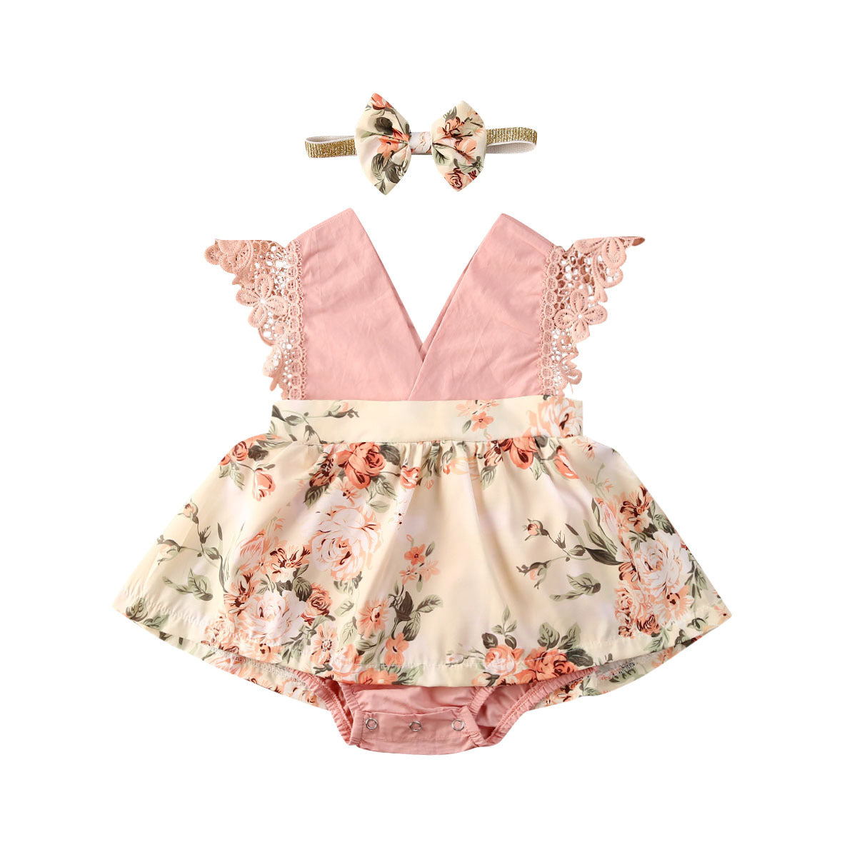 Oluuu. Neugeborenes Baby Rüschen-Sonnenblumen-Print Jumpsuit mit 2-teiligem Kopftuch – Sommerkleid für 0-24 Monate