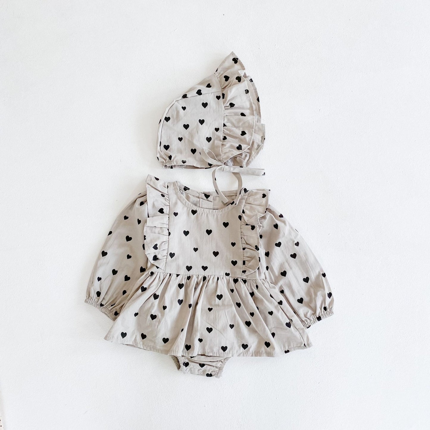 Oluuu. Herbst Neuheit – Mädchen Baby Love Kleid, Langarm Romper, Baumwoll-Einteiler mit passendem Hut