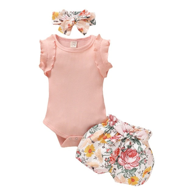 Oluuu. Newborn Baby Bekleidungsset – Kurzarmstrampler mit Schleife und Shorts