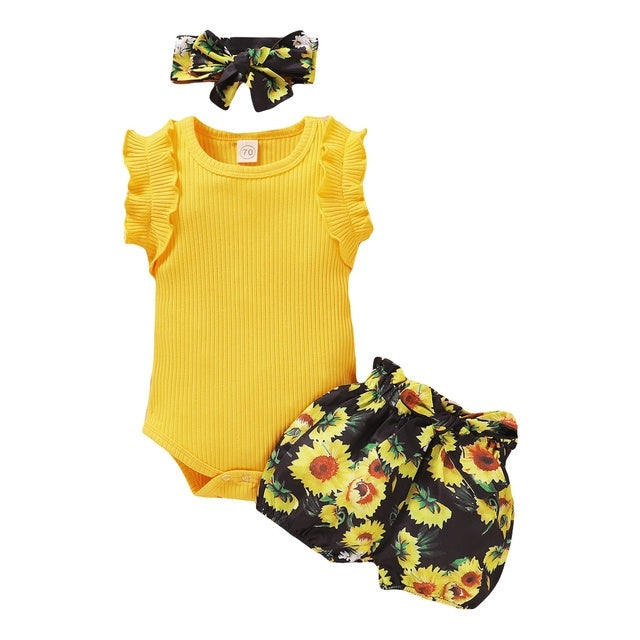 Oluuu. Newborn Baby Bekleidungsset – Kurzarmstrampler mit Schleife und Shorts