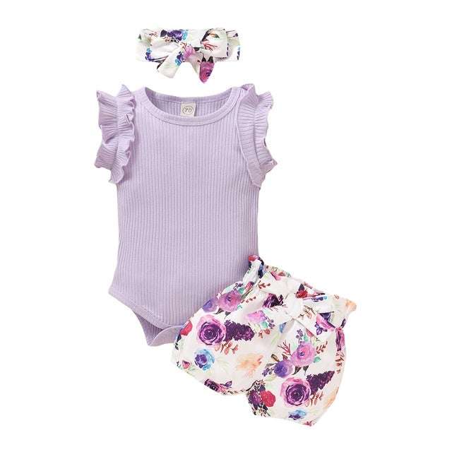 Oluuu. Newborn Baby Bekleidungsset – Kurzarmstrampler mit Schleife und Shorts