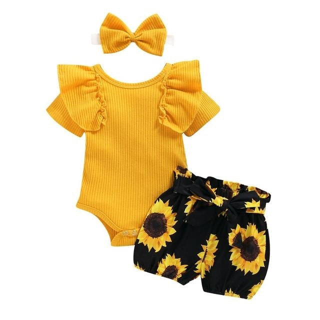 Oluuu. Newborn Baby Bekleidungsset – Kurzarmstrampler mit Schleife und Shorts