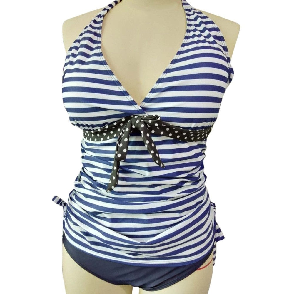 Oluuu. Gestreifter Bedruckter Schwangerschafts-Bikini mit Geteiltem Design