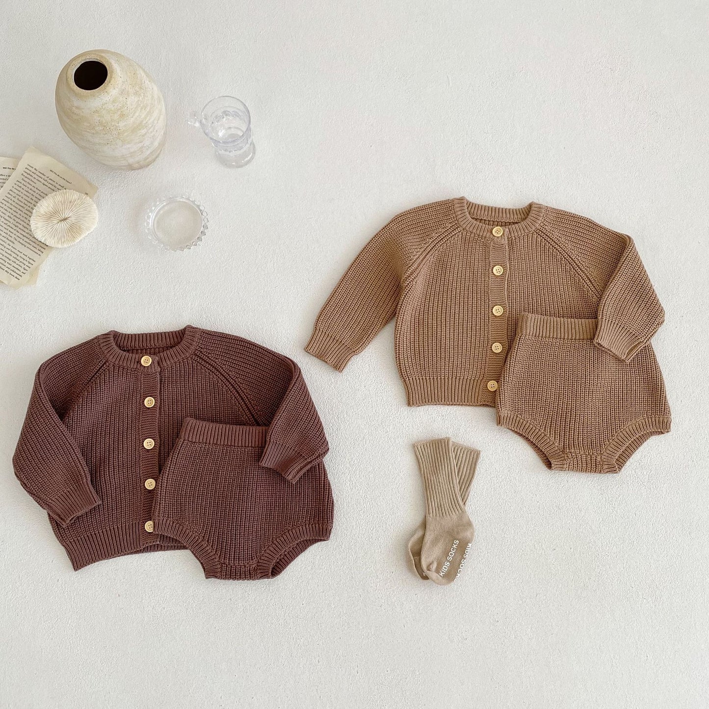 Oluuu. Baby Baumwollgarn Unterhosen und Cardigan – Zwei-Teiler Set