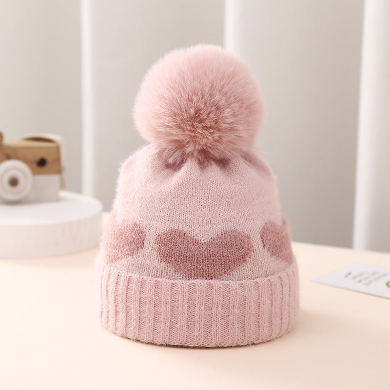 Oluuu. Baby Mütze – Doppelter, dicker Jacquard mit Herz-Muster für extra Wärme