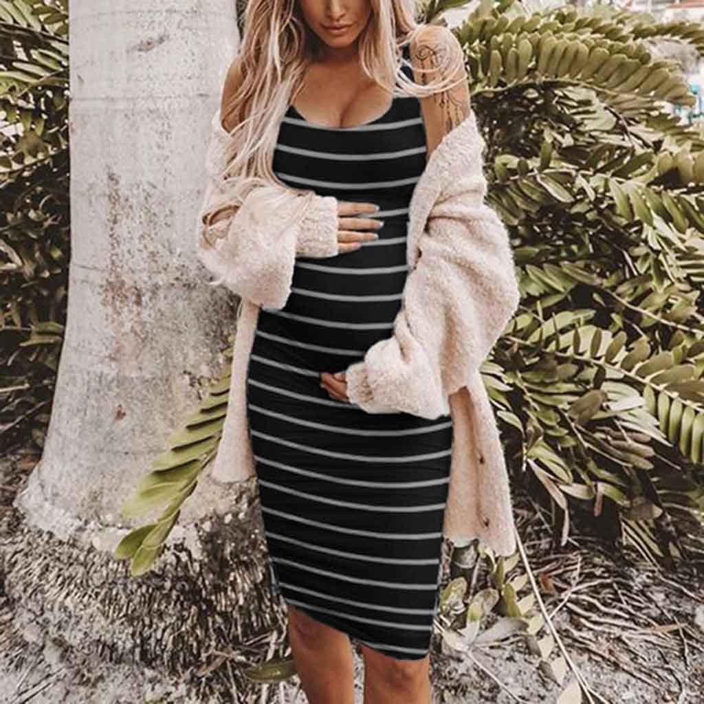 Oluuu. Gestreiftes Umstands-Kleid – Bequemes Maternity Vest Dress für Schwangere