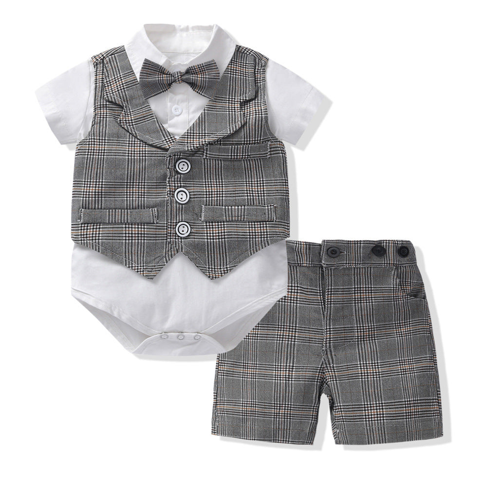Oluuu. Baby Jungen Gentleman Anzug – Romper mit Weste, Shorts und Fliege