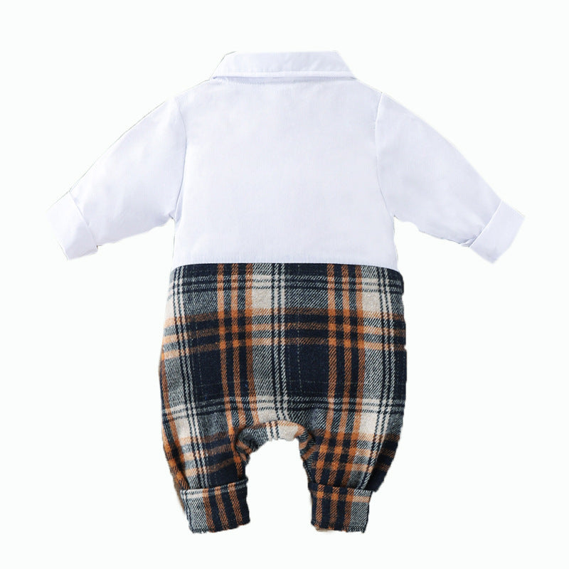 Oluuu. Baby Jungen Gentleman Jumpsuit – Frühlings- und Herbstmode mit Karomuster und Fake-Weste