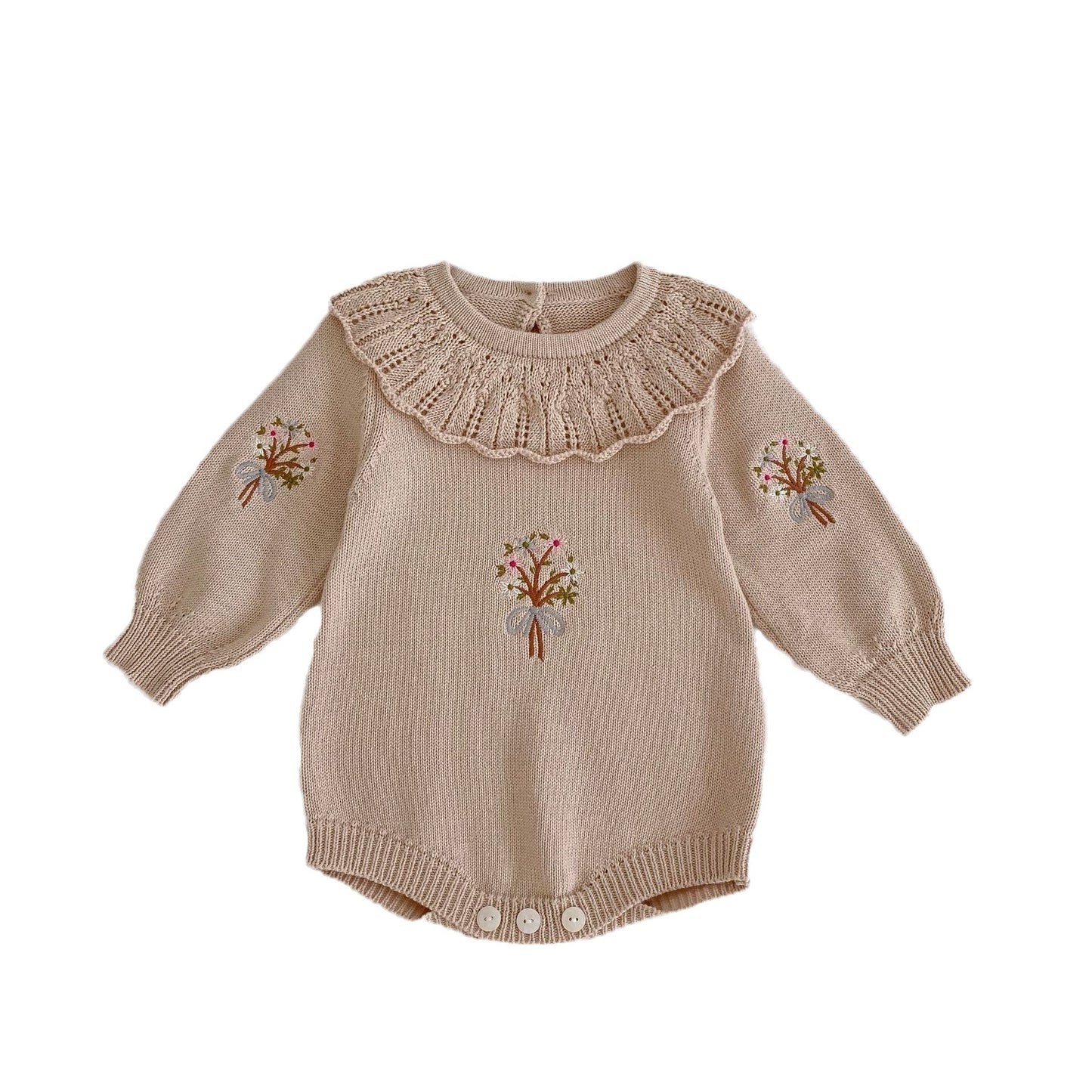 Oluuu. Baby Strick-Jumpsuit mit Lotus-Kragen – Langarm für Mädchen