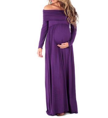 Oluuu. Langarm, unifarbenes Schulterkleid für schwangere Frauen