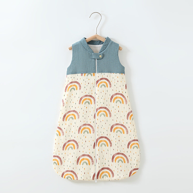Oluuu. Baby Schlafsack – Doppelter Lagen Patchwork Schlafsack mit Stehkragen und Mull-Weste