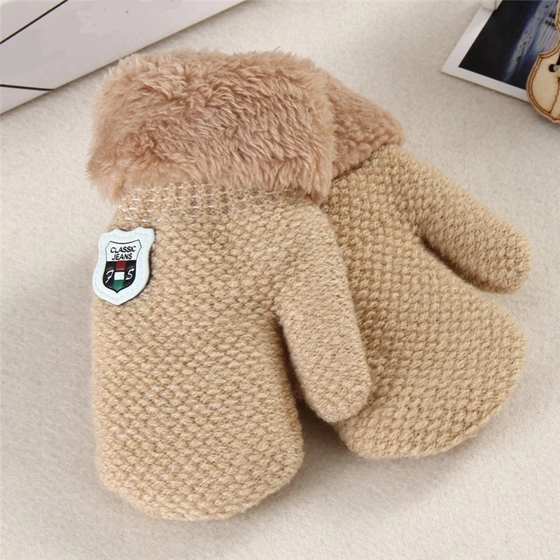 Oluuu Kinder Plüsch-Mitten Strickhandschuhe aus Wolle – Dicke, warme Fäustlinge