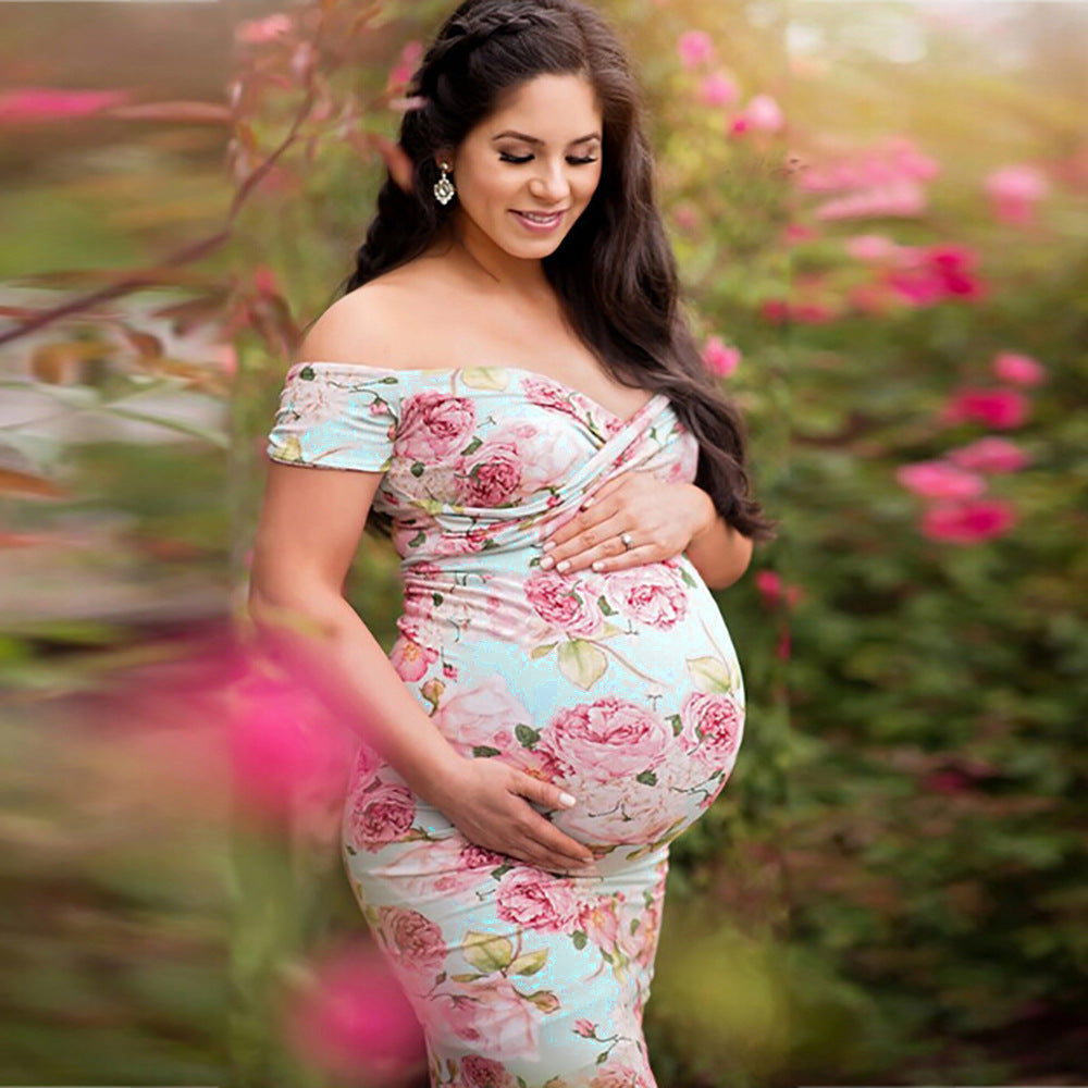 Oluuu V-Ausschnitt Kurzarm Umstandskleid – Plus-Size Maternity Dress