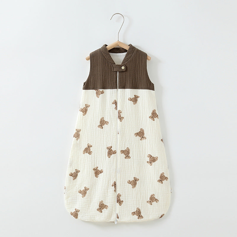 Oluuu. Baby Schlafsack – Doppelter Lagen Patchwork Schlafsack mit Stehkragen und Mull-Weste