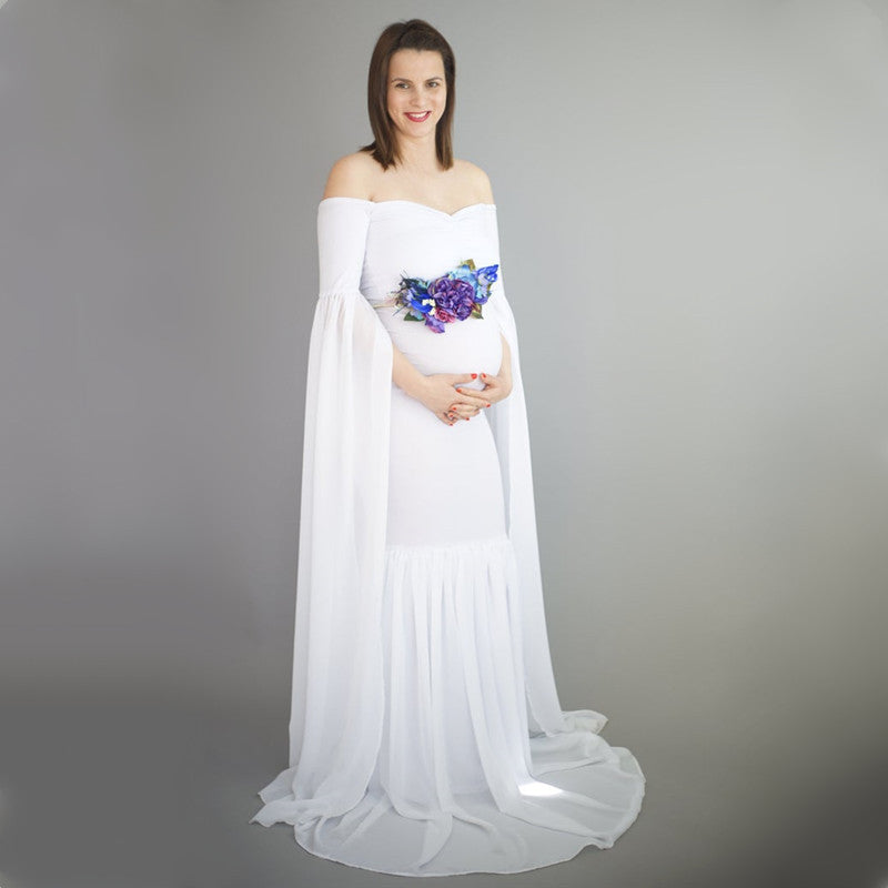 Oluuu. Schwangerschafts-Fotoshooting Chiffonkleid Lange Robe