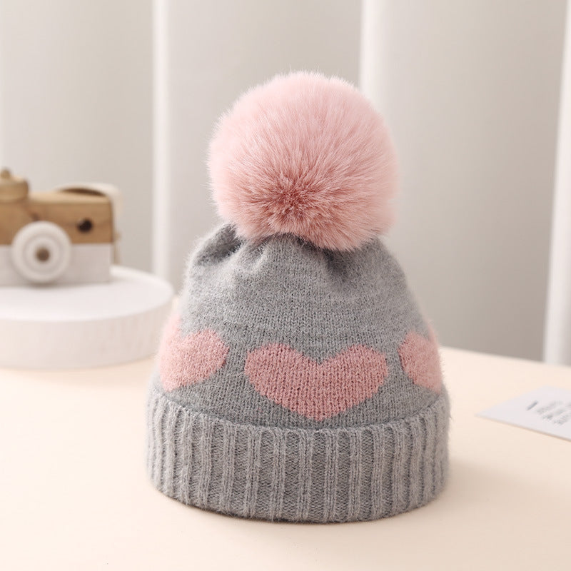 Oluuu. Baby Mütze – Doppelter, dicker Jacquard mit Herz-Muster für extra Wärme