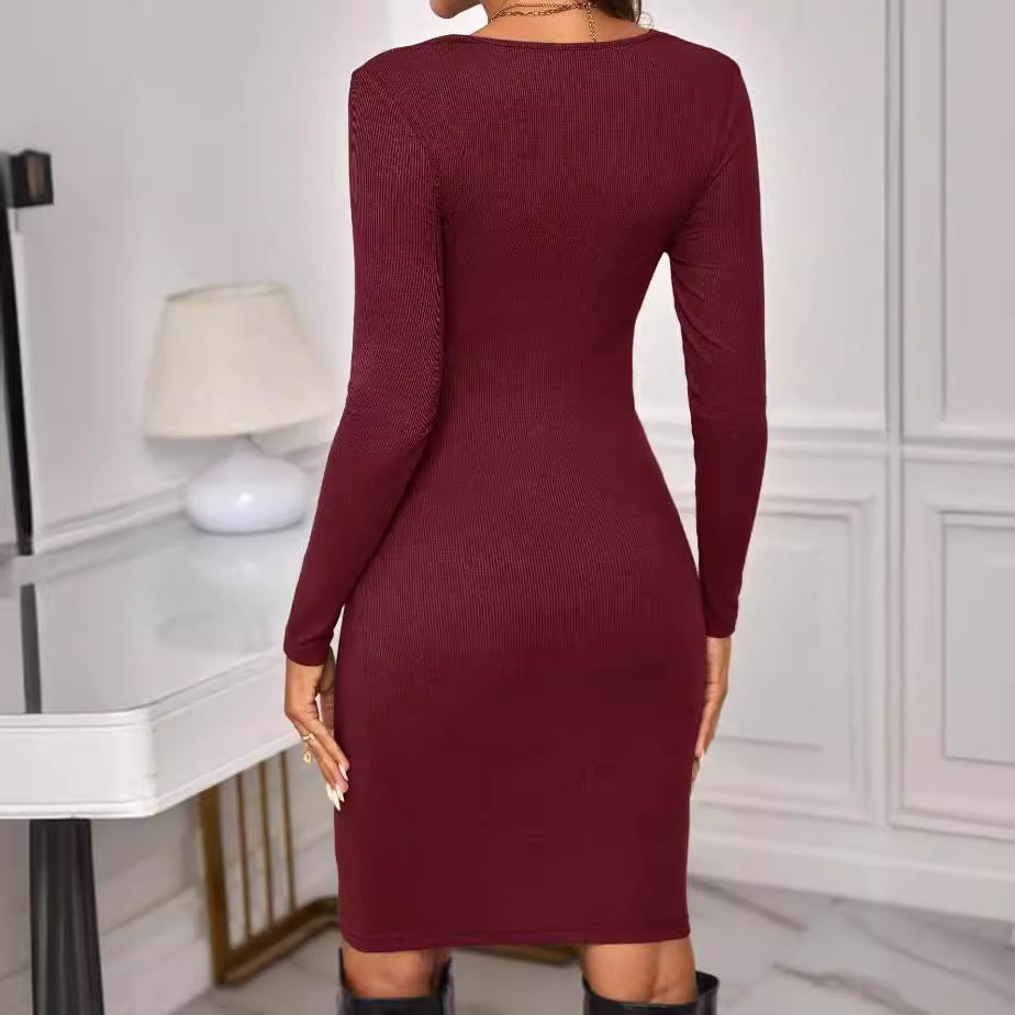 Oluuu.Strickkleid mit Rundhalsausschnitt und langen Ärmeln für Schwangere