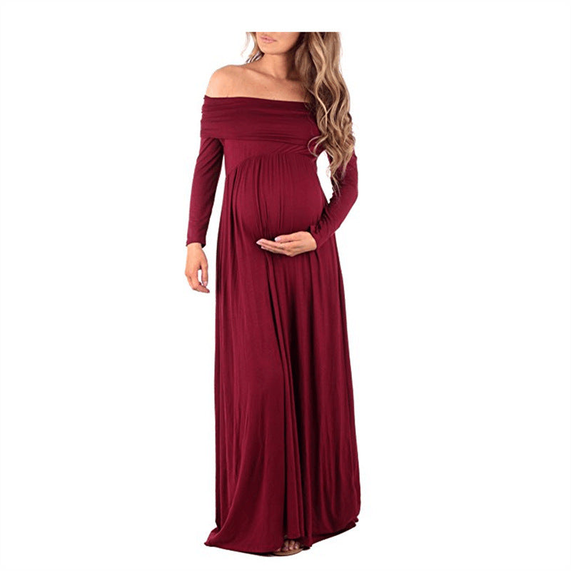 Oluuu. Langarm, unifarbenes Schulterkleid für schwangere Frauen