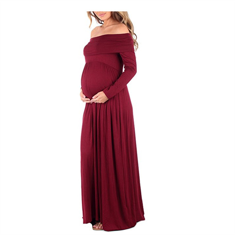 Oluuu. Langarm, unifarbenes Schulterkleid für schwangere Frauen