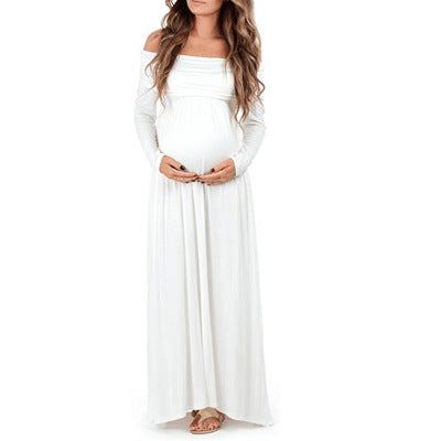 Oluuu. Langarm, unifarbenes Schulterkleid für schwangere Frauen