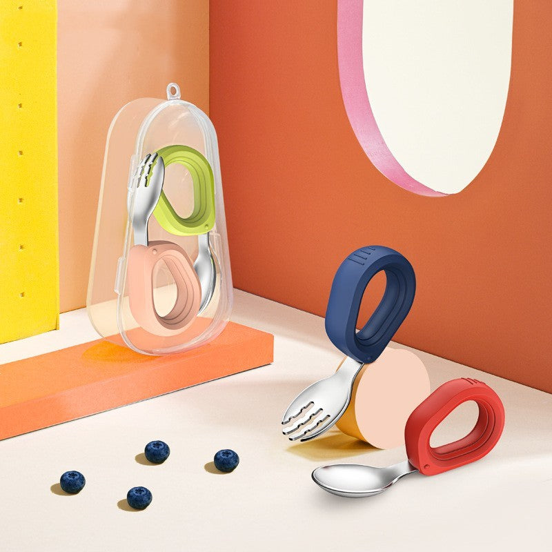Oluuu Runde Gabel- und Löffel-Set aus Edelstahl für Kinder – Sicheres und praktisches Besteck