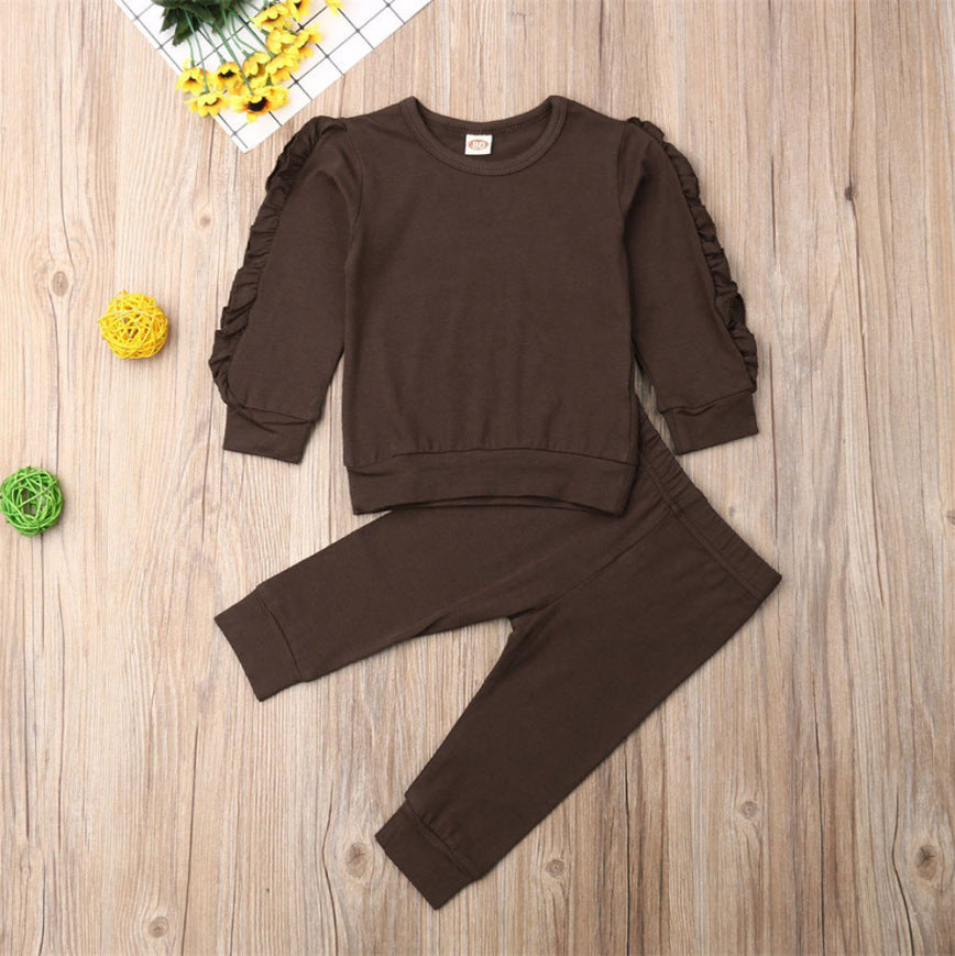 Oluuu. Süßes 2-teiliges Set für Neugeborene – Baby Jungen Mädchen Rüschenshirt mit langen Ärmeln und Hose, Herbstoutfit für Kleinkinder