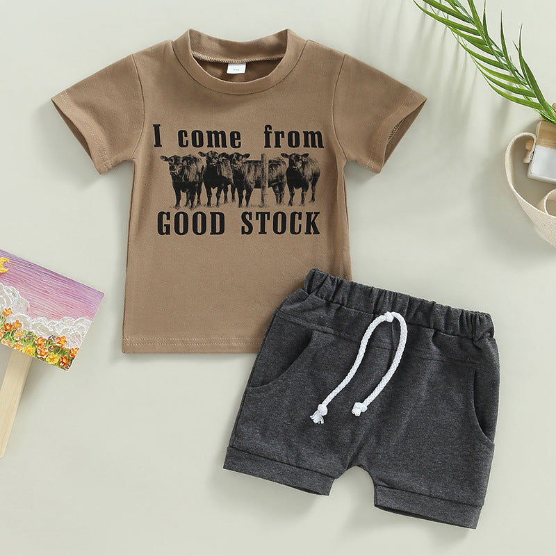 Oluuu. Lässiger Baby Jungen Outfit – Cartoon Kuh-Print Set