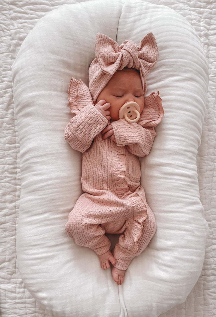 Oluuu. Mädchen Baby Strampler Langarm Gestrickter Stretch Waffelstrick Overall