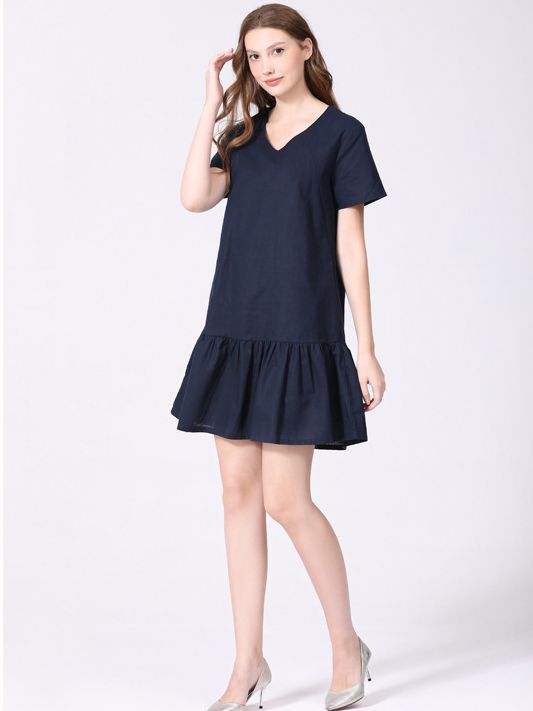 Oluuu. Plus-Size Kleid für Schwangere – Casual, Kurzarm aus Baumwolle und Leinen