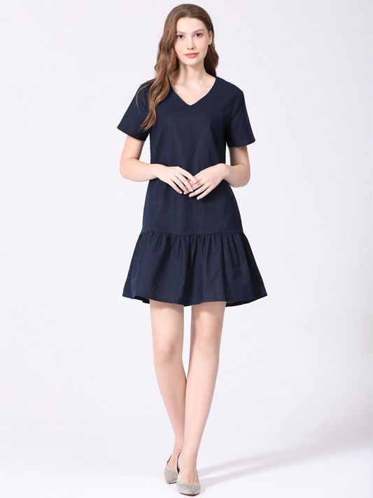 Oluuu. Plus-Size Kleid für Schwangere – Casual, Kurzarm aus Baumwolle und Leinen